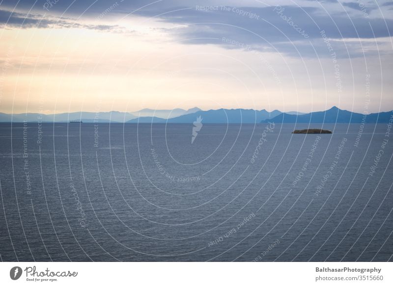 Sea - Horizon - Mountains Ocean Greece Europe Sunlight Clouds Mediterranean sea ägais Island mountains Silhouette Water Imagination Movement Waves Light ship