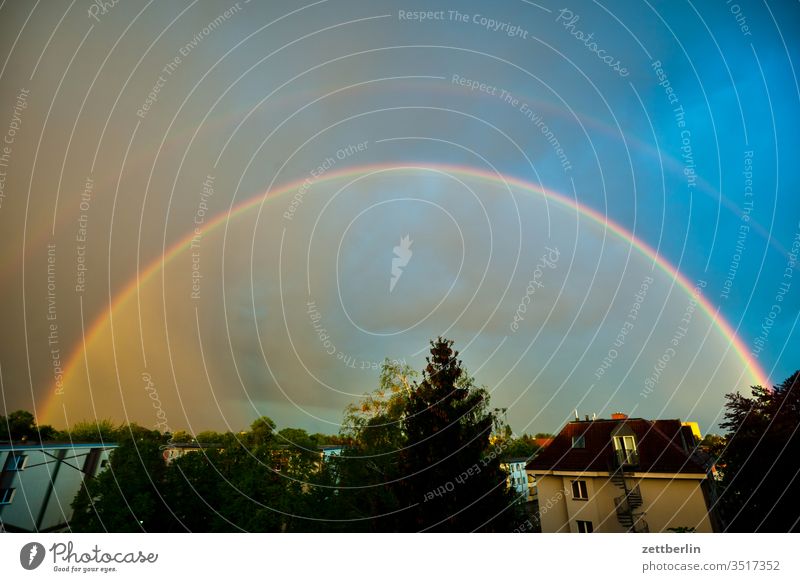 rainbow Rainbow Evening Spectrum Weather altocumulus conceit Twilight somber colour spectrum Closing time cumulus cloud Sky Climate Climate change Deserted