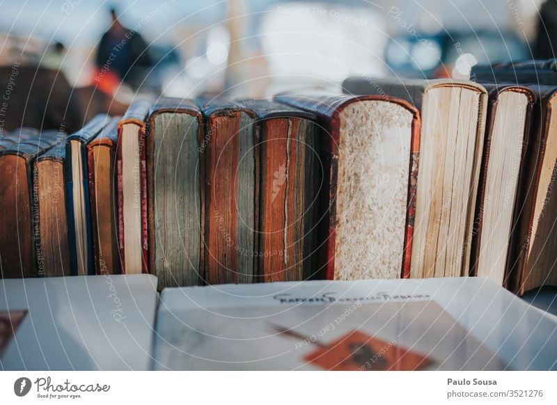 Old books on a raw for sale Book Bookshelf Bookshop Library Reading Literature Colour photo Stack Education knowledge Science & Research learn Information