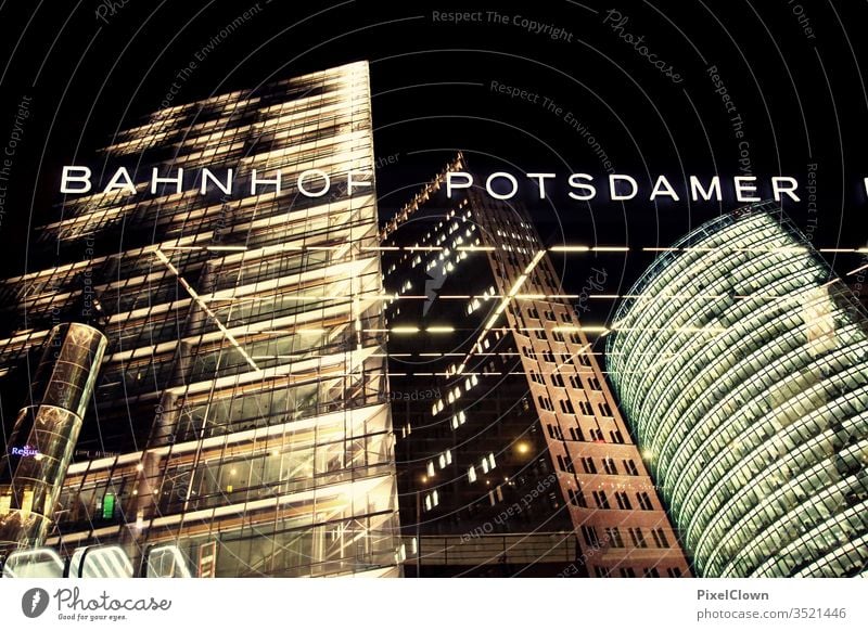 Potsdamer Platz in Berlin at night Architecture High-rise Facade Capital city Exterior shot Night Office complex built