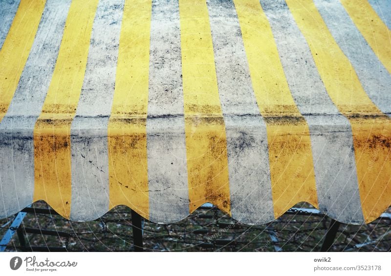 Stripes and waves Hollywood swing tarpaulin Roof Old Dirty Trashy Pattern decorations Waves Plastic wear Ravages of time Retro Retro trash Yellow White