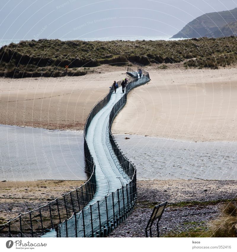 bridge over the sea Human being Group Nature Landscape Sand Water Sky Spring Summer Beautiful weather Waves Coast Beach Bay Brook River Bridge