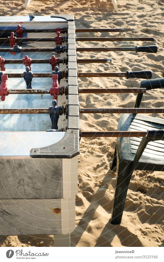 Table soccer on the beach Beach Playing Sand Vacation & Travel Summer Exterior shot Joy Leisure and hobbies Summer vacation Infancy Childhood memory men's games