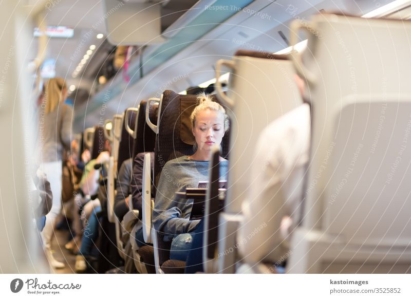 Lady traveling by train. railway traveler public transport woman passenger connection city destination railroad female girl lady journey tourism lifestyle line