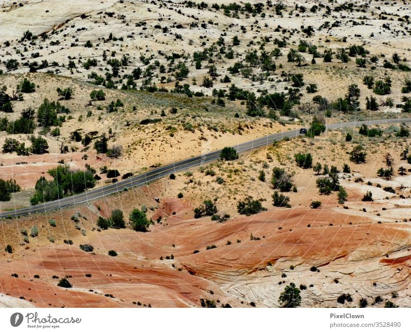 Lonely country road in the west of the USA Vacation & Travel Americas Clouds National Park Landscape Deserted Street Vantage point Traffic infrastructure