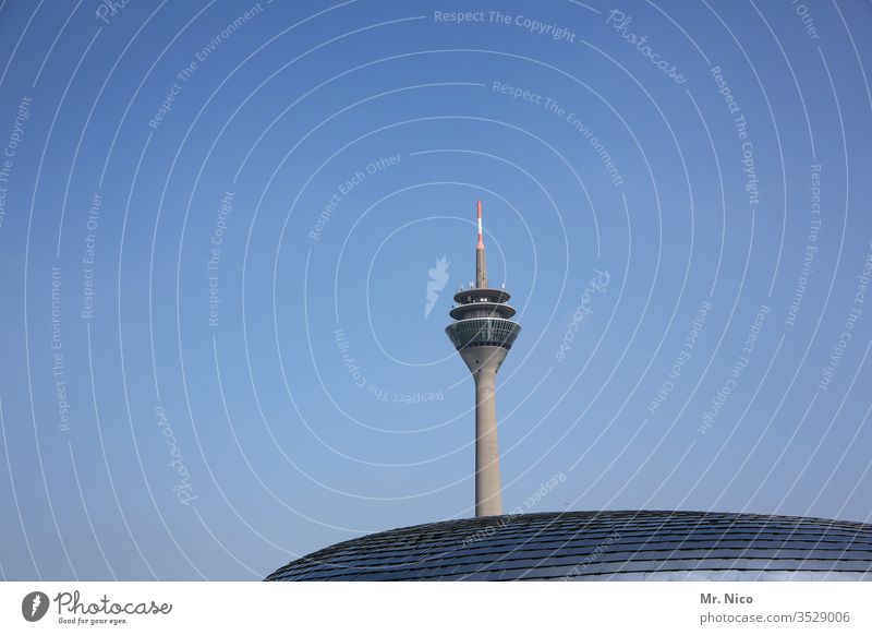 Rhine Tower Düsseldorf Dusseldorf Television tower Rheinturm Skyline Architecture Tourist Attraction state capital Blue sky Roof Landmark North Rhine-Westphalia