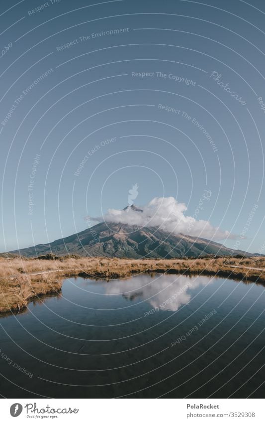 #As# Cloud obstacle mount taranaki New Zealand New Zealand Landscape Blue Sky Heavenly Peak Tourism reflection mountain lake Exterior shot Nature Mountain