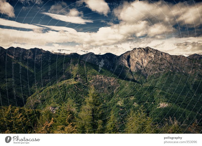 diverse nature 4 Environment Nature Landscape Plant Air Sky Clouds Summer Beautiful weather Tree Grass Bushes Meadow Field Forest Hill Rock Alps Mountain Peak