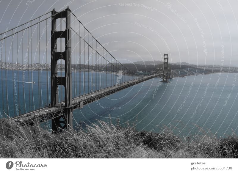 Blue Golden Gate Bridge blue Water San Francisco bridge Americas USA California Steel Landmark Colour photo Ocean Tourist Attraction Bay Exterior shot