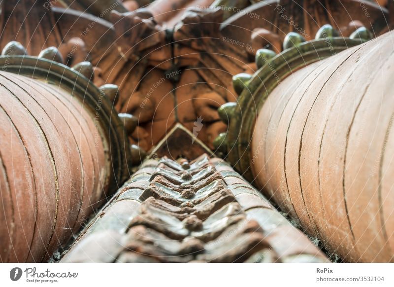 Facade detail of an old brick church. Vault Park Garden arches abbey Scotland scotland monasteries built Church columns Gothic period Gothic style Architecture