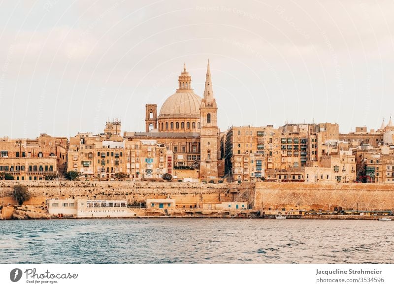 Waterfront of Valletta, Malta valletta malta maltese waterfront sea side sandstone sandstone building view old town old buildings UNESCO World Heritage Site