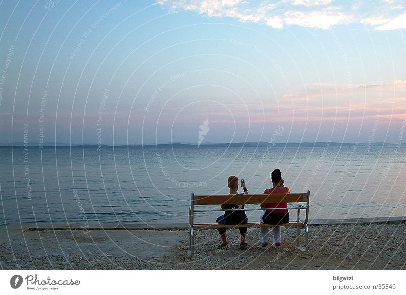 Bank on the beach Dusk Beach Ocean Europe beach photo Bench