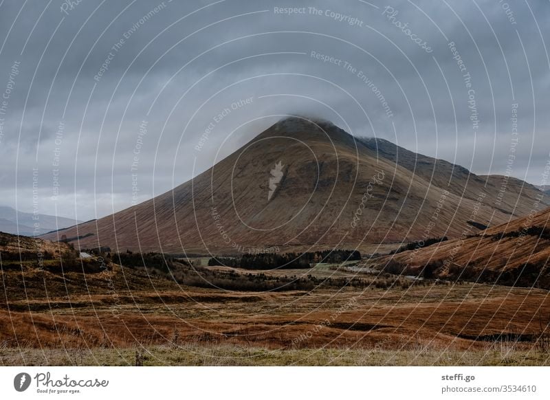 Mountain landscape in the Highlands of Scotland in the fog Nature Landscape Deserted Great Britain Exterior shot Clouds Europe Colour photo Day hillock