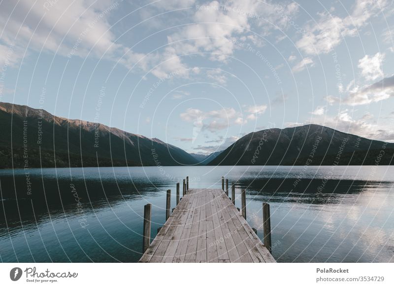 #As# Once a sea without all Lake Lakeside Footbridge wooden walkway New Zealand New Zealand Landscape Idyll Trip Destination Hiking hike Nature Exterior shot