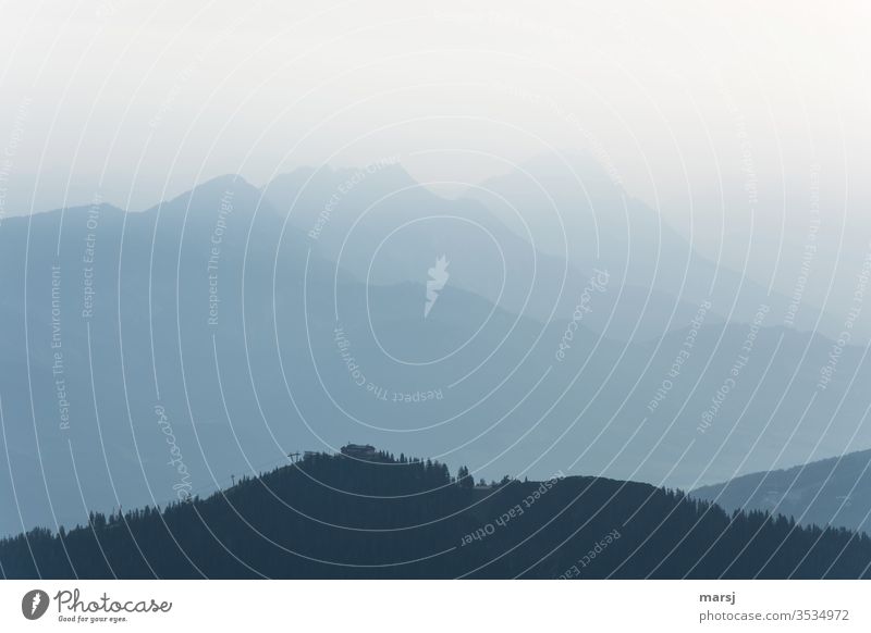 Dawn in the Ennstal mountains Dreary hazy Start of day hochwurzen Mount Grimming Stoderzinken tip of the comb Vacation & Travel Colour photo Mountain Alps