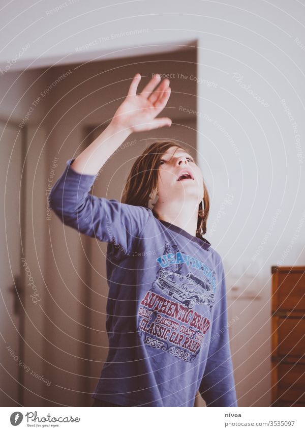 boy playing indoors Boy (child) Child Pyjama Colour photo Playing Cute Infancy Face Human being Joy Day Interior shot Happy Lifestyle Home Caucasian Ball