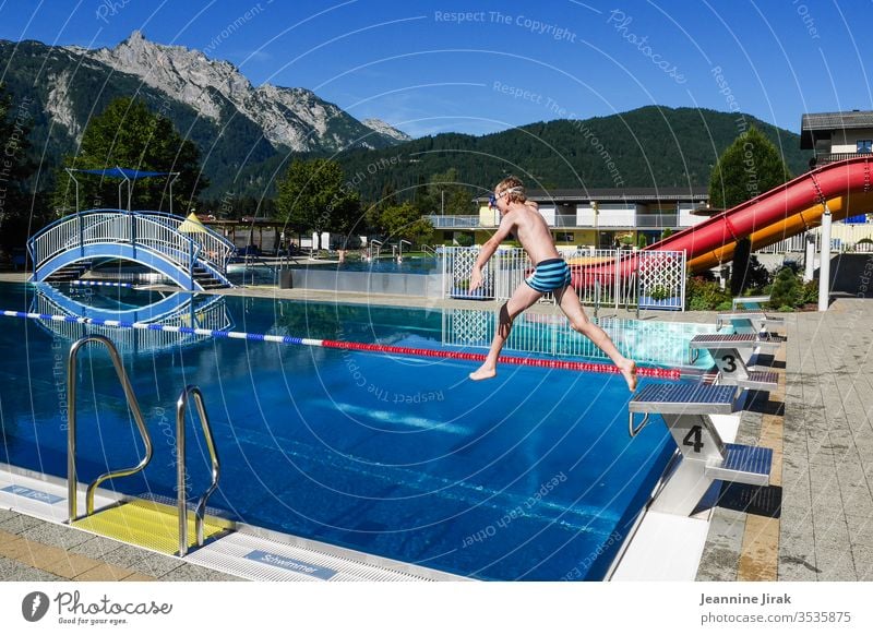 Outdoor pool in the mountains Alps vacation Vacation mood Open-air swimming pool Swimming pool Vacation & Travel Swimming & Bathing Exterior shot Water Summer