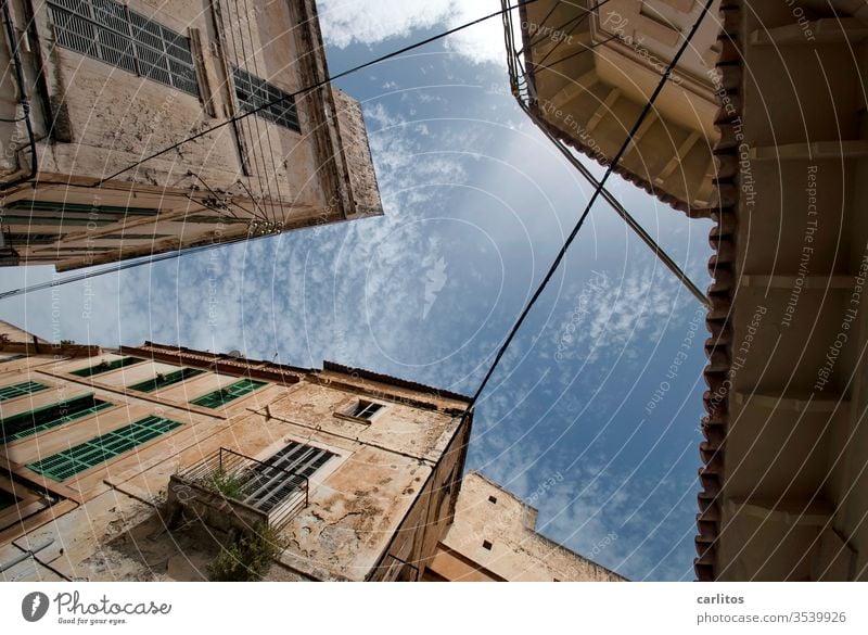 Weekend in the south I Majorca vacation Old town Worm's-eye view Facade Mediterranean Window Architecture Wall (building) House (Residential Structure) Balcony