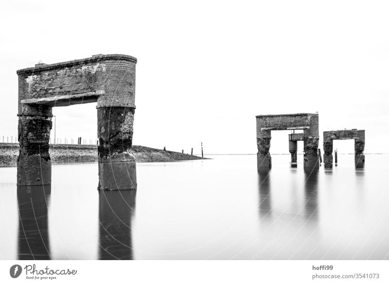 Fragment of a harbour fortification Ferry terminal Harbour Decline Derelict Old Tumbledown Port City Transience Brick Bridge Bridge pier Wall (building)