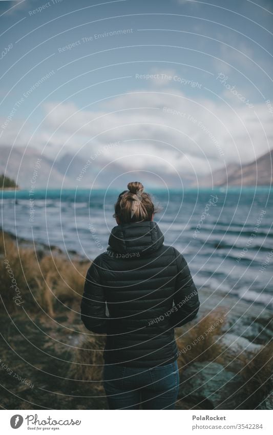 #As# Rainbow Lake Water Peak Sky Mountain Vacation & Travel Colour photo Exterior shot Nature New Zealand Landscape Lakeside Woman Future Forward-looking