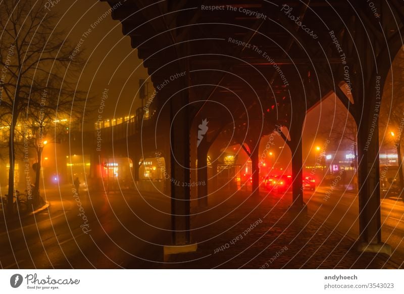 Cross the street at red abstract architecture Berlin bridge capital city cityscape cross dark darkness daytime diffuse europe evening fog foggy hazy historic