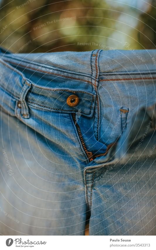 Blue jeans on a clothesline to dry Close-up Jeans Clothesline Drying rack Hang Hanging Laundry Colour photo Clean Rope Summer Household Fresh Day Washing day