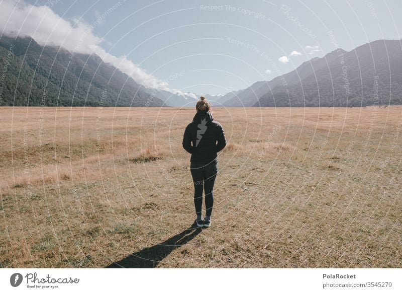 #As# In the valley standing Landscape Colour photo New Zealand Landscape Observe Wait ocean look at tranquillity Idyll Stand Resting point To enjoy