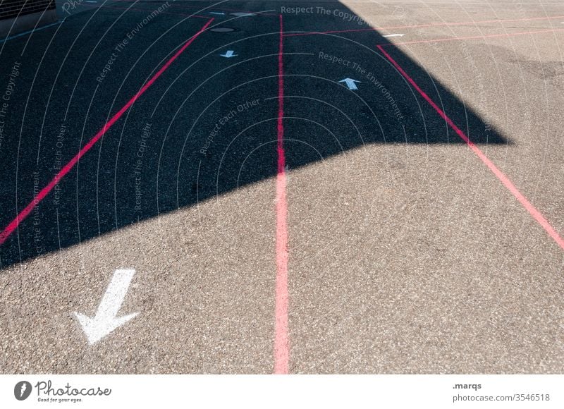 Guidelines in the schoolyard Asphalt Arrow Lanes & trails Road marking Marker line Schoolyard Distance rule coronavirus Shadow