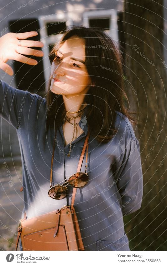 Shadow play in a woman's face Woman Downtown Town Summer fortunate happy face cheerful Laughter laughing urban Paris Charming Period apartment Old building