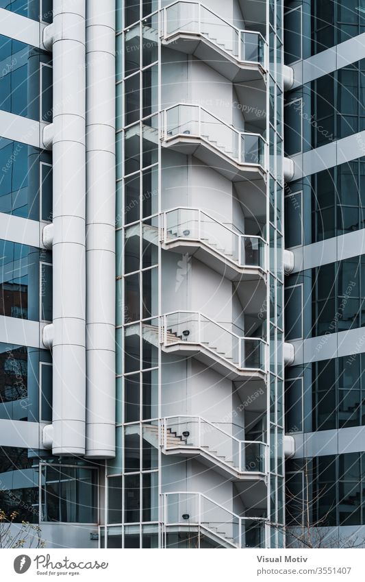 Outdoor stairs and glass facade of an office building windows architecture architectural architectonic urban metropolitan constructed edifice structure