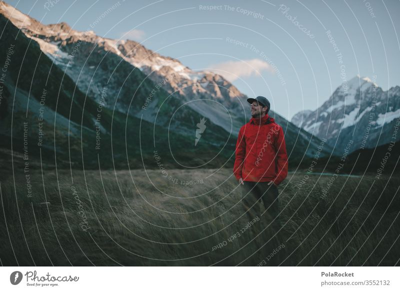 #AS# Be a wanderer hikers pose Young man Freedom New Zealand Landscape Wanderlust Mountain range Beautiful weather Mountaineering Trip Day Adventure