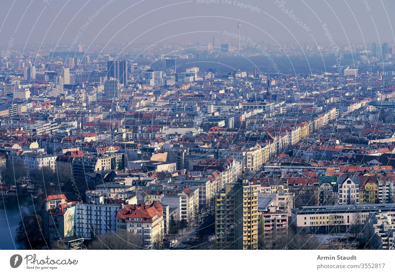 aerial view panorama of Berlin on a misty day berlin Skyline street architecture attraction building city destination dust empty europe european famous fog