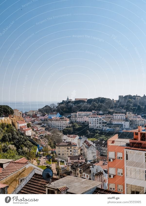 View of the old town of Lisbon in good weather Portugal lisboa outlook Panorama (View) Old town Vantage point vantage point Tourism Town Vacation & Travel Day