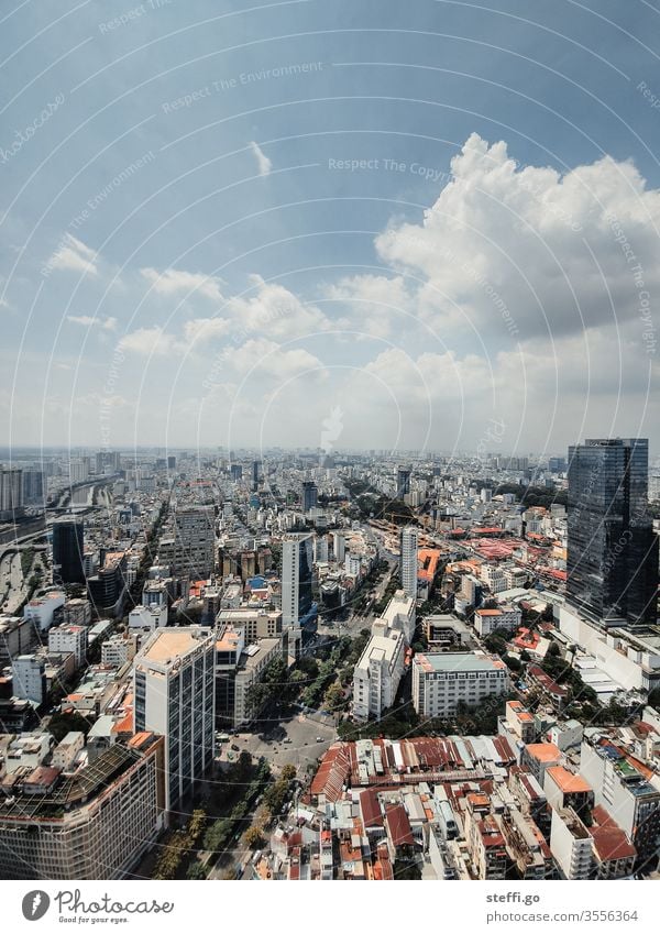 View over Saigon / Ho Chi Minh City in Vietnam in good weather Ho chi minh City Asia Town Skyline High-rise High-rise facade Downtown Colour photo Exterior shot