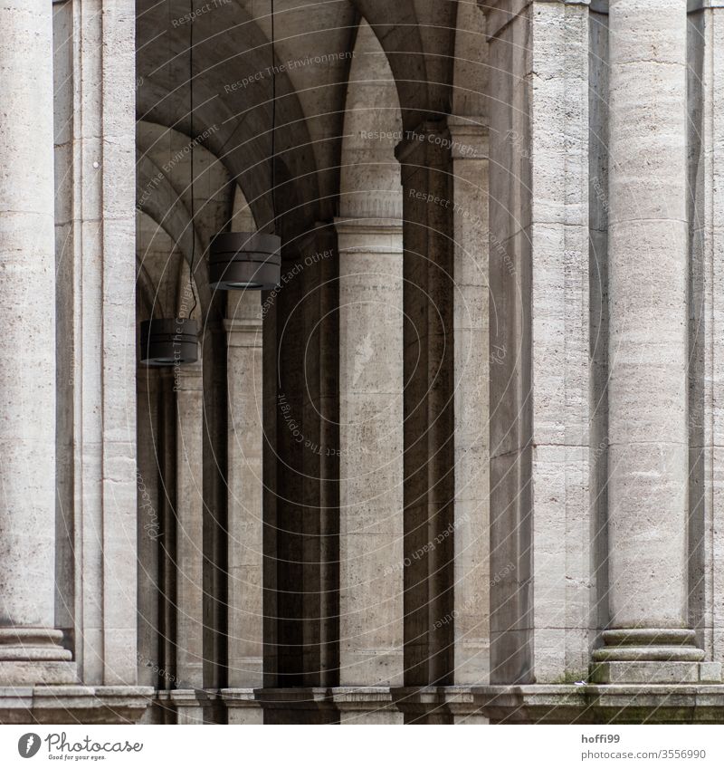 Historical arcades made of sandstone Arcade Column Old Old town Facade Gothic period Elegant Architecture built Symmetry City life bows Sandstone sandstone wall