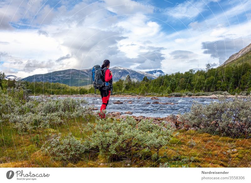 Backpacking Forward Profile Full-length Copy Space top Day Long shot Exterior shot Colour photo Backpacking vacation In transit Wilderness