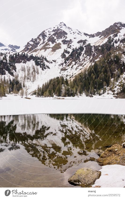 Reflection of a mountain in the Duisitzkarsee mountain lake Mountain Reflection in the water Duisitz Lake Austria Hiking Trip Destination Tourism still water