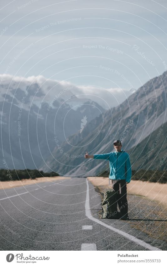 #As# Hitchhiking Hitchhike hitchhikers go by hitch per hanger New Zealand New Zealand Landscape Mount Cook Street Thumbs up Wait travel favorable Free-of-charge