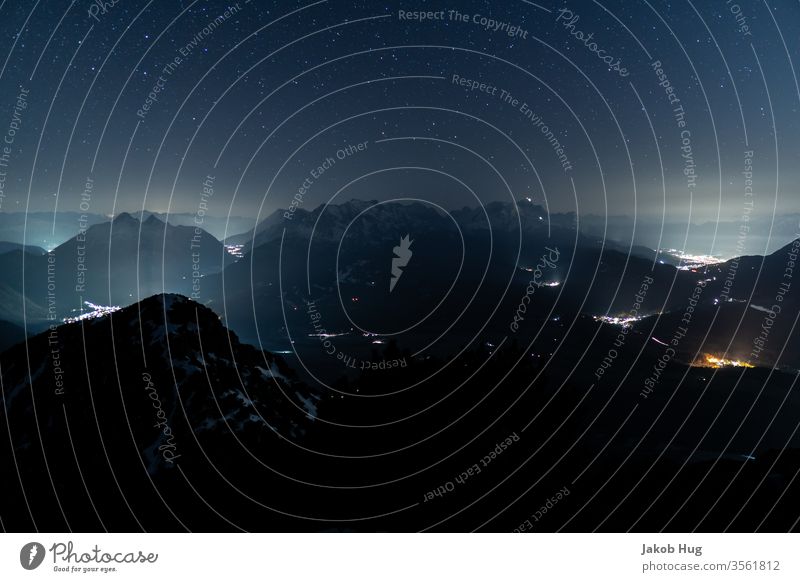 Night sky of the Alps Peak Mountain Mountaineering Bivouac Climbing Sky Nature Clouds Evening Germany Austria Switzerland Zugspitze Mittenwald Karwendelgebirge