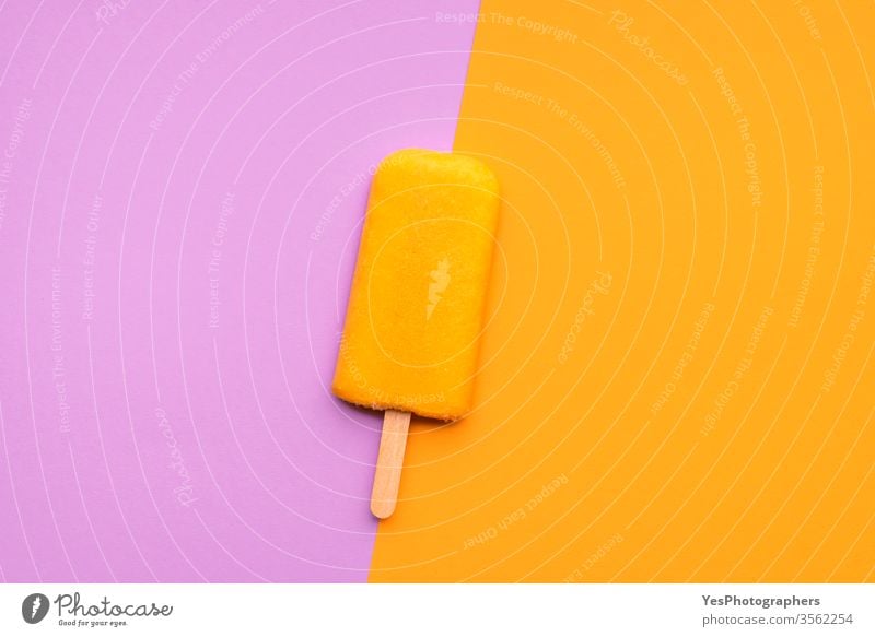 Orange popsicle ice cream. Vegan summer dessert 1 above view bicolor citrus colorful delicious detox diet duotone flat lay flavor food freeze frozen fruits