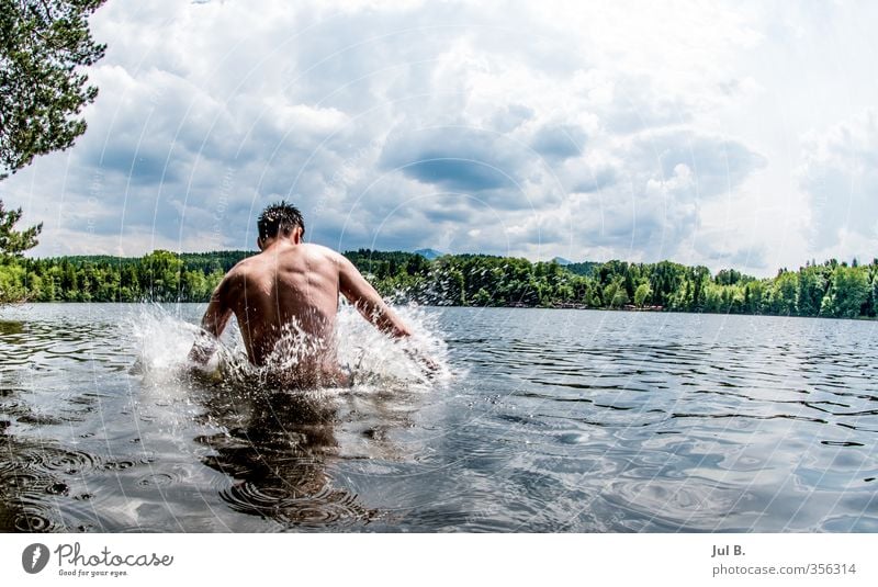 splash Masculine Skin 18 - 30 years Youth (Young adults) Adults Nature Climate Weather Lake Moody Colour photo Exterior shot Day