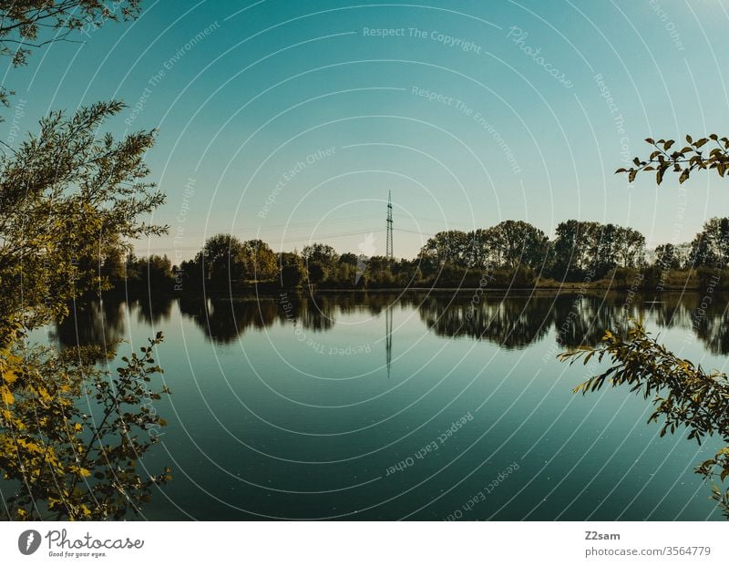 pond Lake Bavaria Blue Nature scavenger huts green Sky Reflection Water Calm Deserted