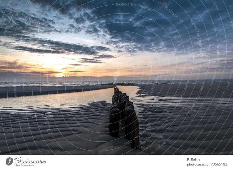 Sunset at the beach cloud Coast wave stranded panorama Ocean Beach Water piers Sky Landscape ocean Lake Nature breakwater bridge travel wood Clouds Horizon Blue