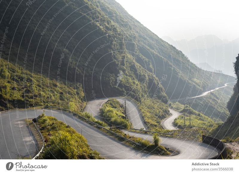 Amazing scenery of serpentine road in mountains amazing fog winding highland morning summer vietnam asia spectacular picturesque majestic magnificent landscape