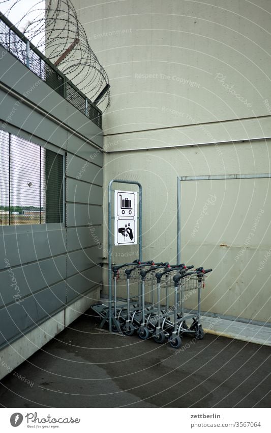 Luggage Thing luggage cart scooter baggage transport baggage car Trajectory Airport Airfield spring Sky Horizon Deserted taxiway Skyline Summer Tegel Copy Space