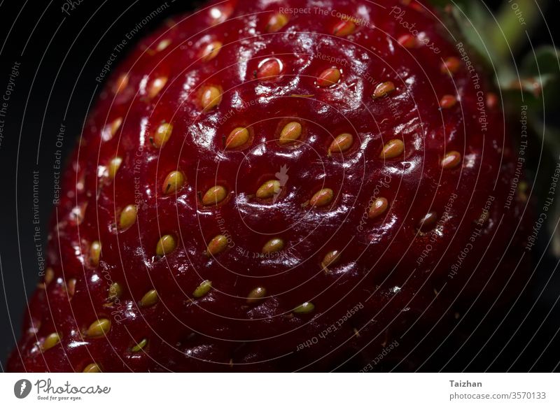 Fresh, red, ripe strawberries  on black background. Macro shot. Dramatic light strawberry juicy healthy macro tasty food organic sweet elegant mystic reflection