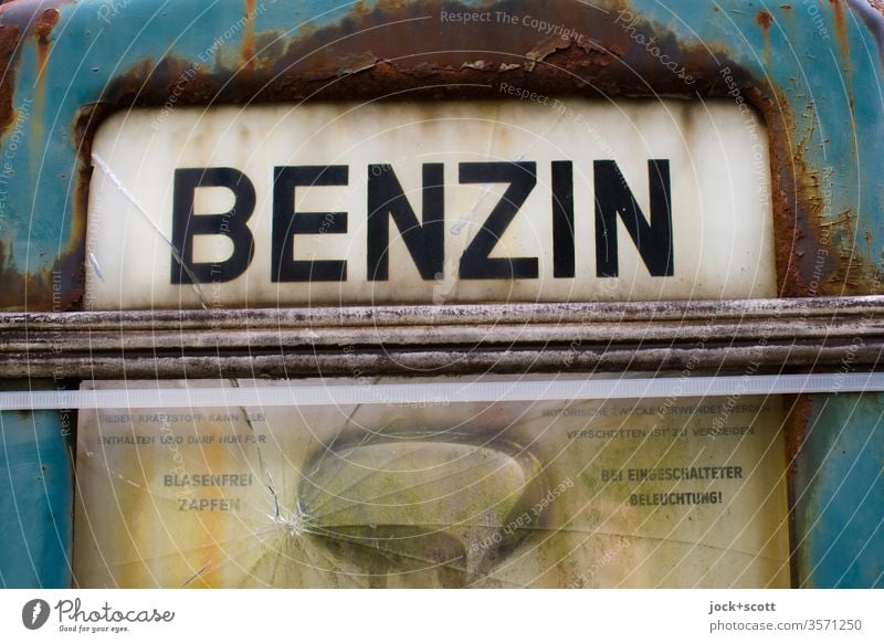 old technology with gasoline causes rust Weathered Technology Raw materials and fuels Refuel Scoreboard Sixties Characters Rust Nostalgia Design Metal