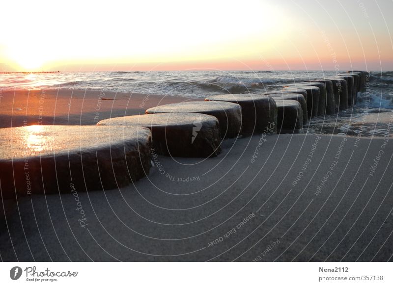 Atomic Sunset Environment Nature Sand Water Sky Sunlight Weather Beautiful weather Beach North Sea Baltic Sea Ocean Creepy Break water Seabridge Zingst Darss