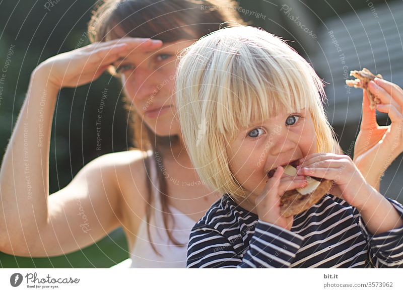 Love passes through the stomach... Eating Bread at the same time Sandwich Cheese Meal Food Snack Delicious Child Toddler Young woman Gourmet Tasty Fresh Healthy