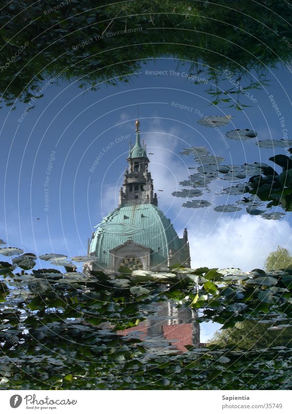 Hanover's town hall in the water Pond Reflection Water lily Blue Sky